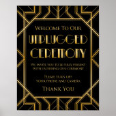 Unplugged Ceremony Wedding Sign | Gatsby Art Deco Poster (Voorkant)