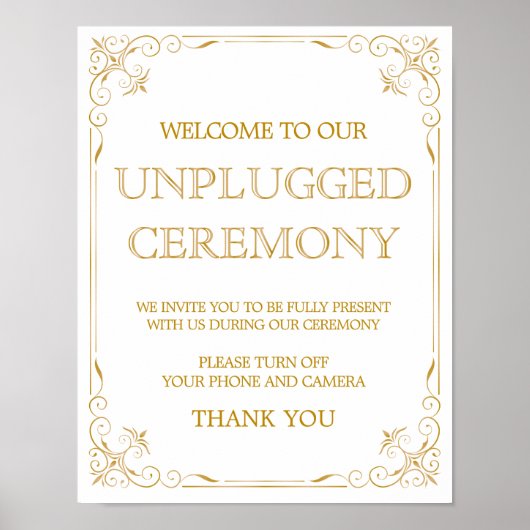 Unplugged Ceremony Wedding Sign | Gatsby Art Deco Poster (Voorkant)