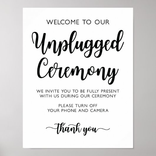 Unplugged Ceremony Wedding Sign Modern Calligrafie Poster (Voorkant)