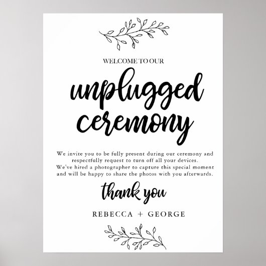 Unplugged Ceremony Wedding-teken rustisch botanica Poster (Voorkant)