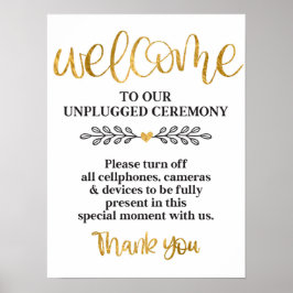 Unplugged Ceremony White Gold Calligraphy Wedding Poster