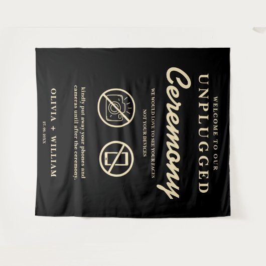 Unplugged Ceremony Zwarte Boter Gele Achtergrond Wandkleed (Voorkant (horizontaal))