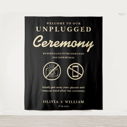 Unplugged Ceremony Zwarte Boter Gele Achtergrond Wandkleed (Voorkant)