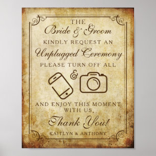 Unplugged Vintage Wedding Ceremony Sign Poster