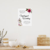 Unplugged Wedding Burgundy Floral Wedding Sign Poster (Keuken)