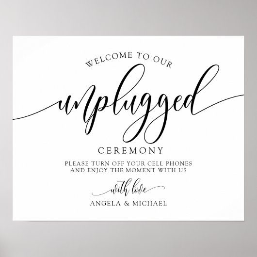 Unplugged Wedding Ceremony - Calligraphy Black Poster (Voorkant)
