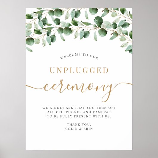Unplugged Wedding Ceremony Eucalyptus Greenery Poster (Voorkant)