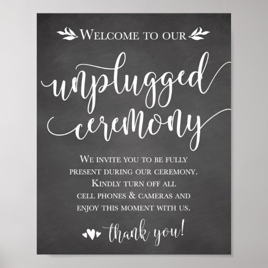 Unplugged Wedding Ceremony Sign 8x10 Poster (Voorkant)