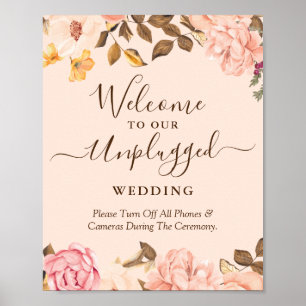 Unplugged Wedding Ceremony Sign Blush Gold Floral Poster