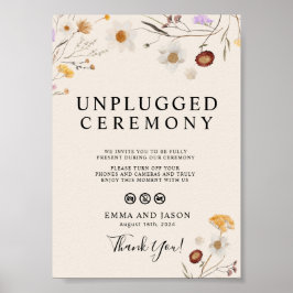 Unplugged Wedding Ceremony Sign Boho Wildflower Poster