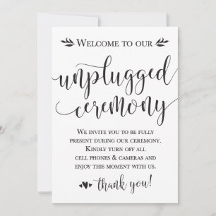 Unplugged Wedding Ceremony Sign Kaart 5x7