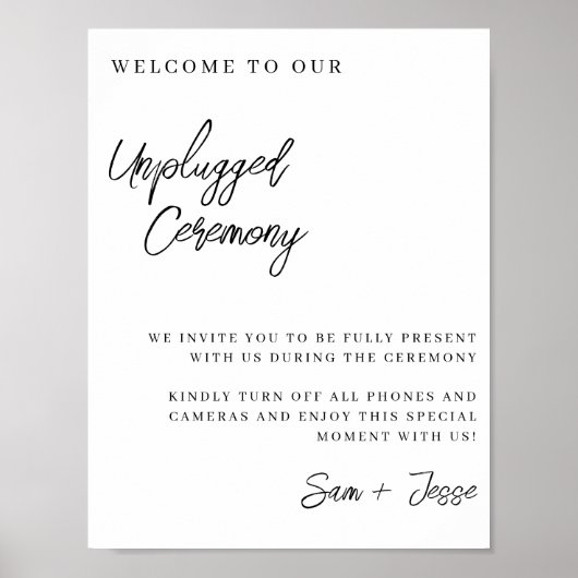 Unplugged Wedding Ceremony Sign Poster (Voorkant)