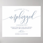 Unplugged Wedding Sign - Typography (Dusty Blue) Poster (Voorkant)