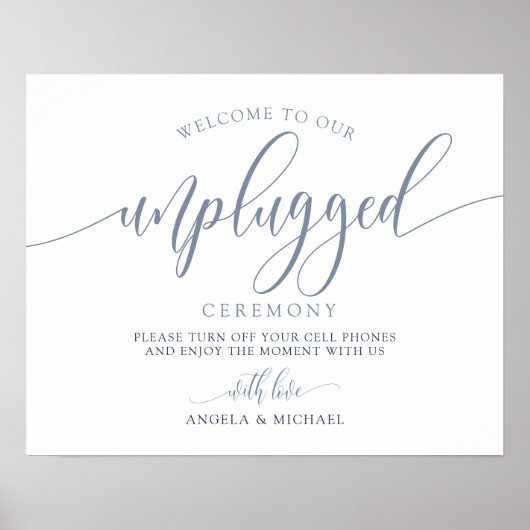 Unplugged Wedding Sign - Typography (Dusty Blue) Poster (Voorkant)