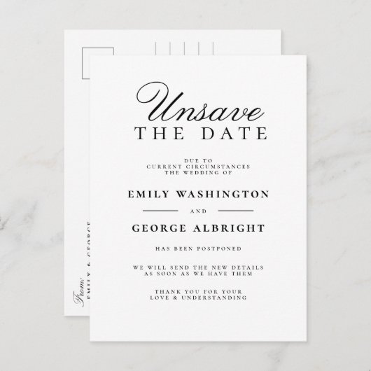 Unsave de Datum handgeschreven Nieuwe Aankondiging (Voorkant / Achterkant)