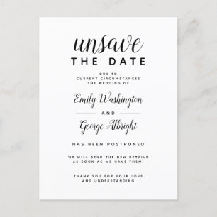 Unsave the Date Elegant Wedding Postponed Uitnodiging Briefkaart