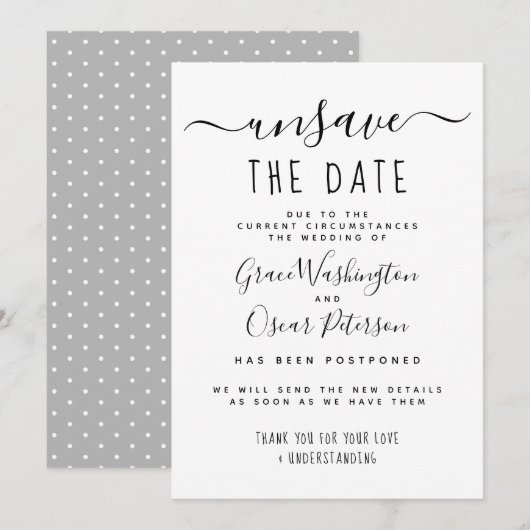 Unsave the Date Handwrite Wedding Postponed Kaart (Voorkant / Achterkant)