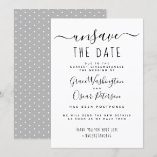 Unsave the Date Handwrite Wedding Postponed Kaart