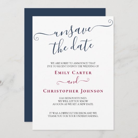 Unsave the Date Navy Bourgondië Wedding Update Kaa Save The Date (Voorkant / Achterkant)