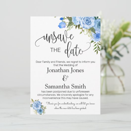 Unsave the date of datums bruiloft change blue flo kaart (Staand voorkant)