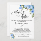 Unsave the date of datums bruiloft change blue flo kaart (Voorkant / Achterkant)