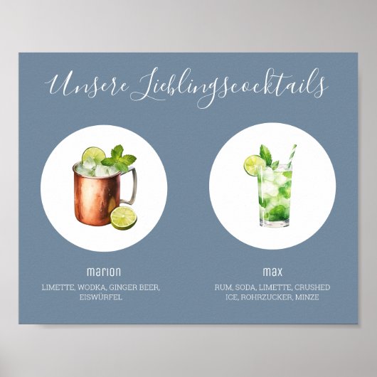 Unsere Lieblingscocktails Hochzeit Dusty Blue 01 Poster (Voorkant)