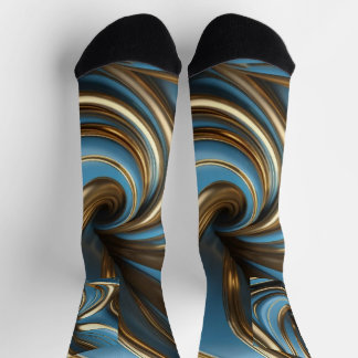 Unsex Blauw, Metallic Goud Marmer Sokken