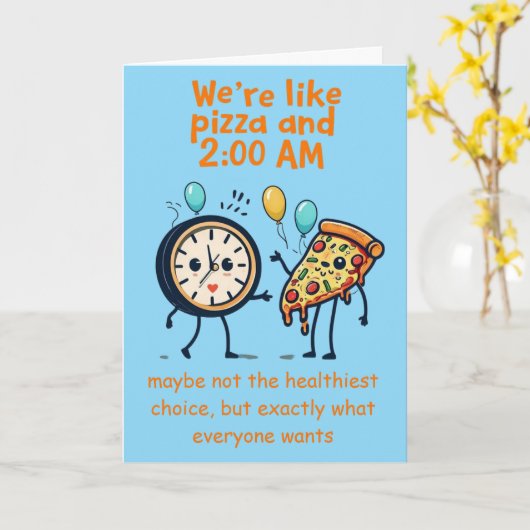 Unstoppable Duo: Pizza & 2:00 AM Anniversary Kaart (Gele Bloem)