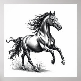 Untamed Grace: Horse Charcoal Art Poster