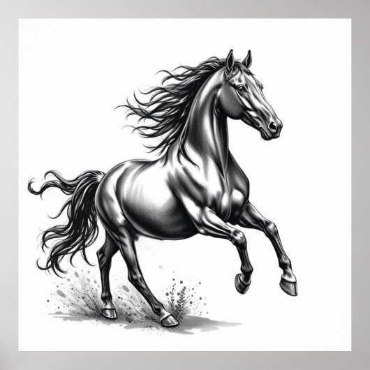 Untamed Grace: Horse Charcoal Art Poster (Voorkant)
