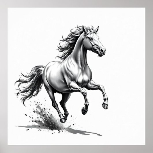 Untamed Grace: Horse Charcoal Art Poster (Voorkant)