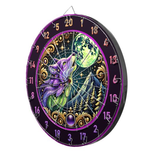 Untamed Wolf Under Sterrennacht Glow Dartbord (Voorkant Rechts)