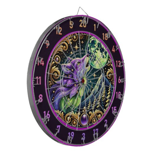 Untamed Wolf Under Sterrennacht Glow Dartbord (Voorkant Links)