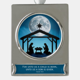 Unto Us a Child Is Born Isaiah 9:6. Verzilverd Banner Ornament