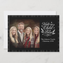 Unto Us A Child Is Born Plaid Photo Christmas Card Feestdagenkaart