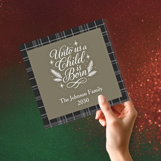 Unto Us A Child Is Born Square Photo Christmas Feestdagenkaart