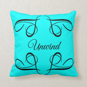 Unwind Gezegde Black Swirls Aqua Modern Trendy Kussen