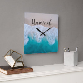 Unwind Ocean Beach Wall Clock Vierkante Klok
