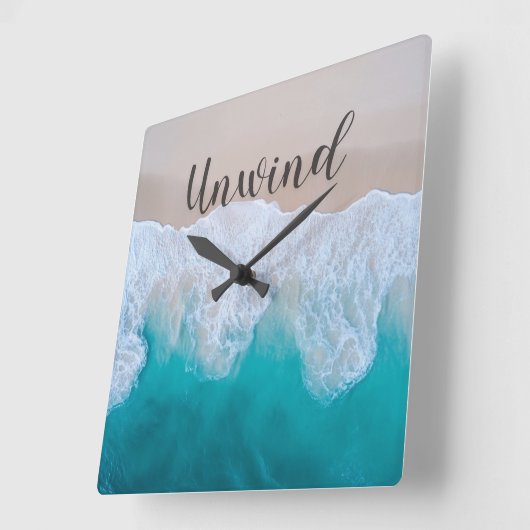 Unwind Ocean Beach Wall Clock Vierkante Klok (Hoek)