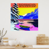 UNWIND - sneeuwbergen een meerboot. bewerkbaar Poster (Keuken)