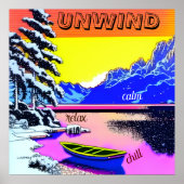 UNWIND - sneeuwbergen een meerboot. bewerkbaar Poster (Voorkant)