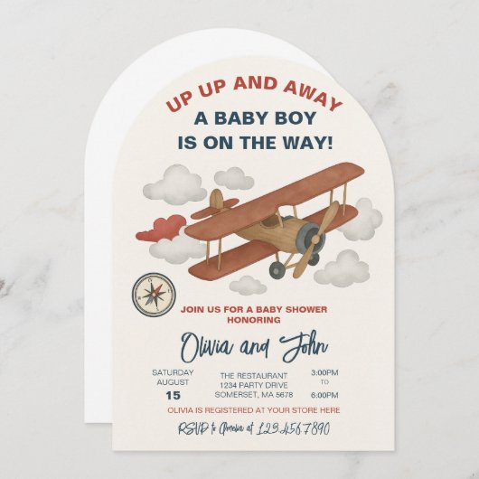 Up and Away Baby shower uitnodiging (Voorkant / Achterkant)