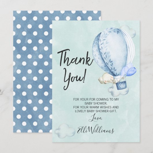 Up and Away Elephant Baby shower Dank je wel kaart (Voorkant / Achterkant)