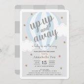 Up and Away Hete Luchtballon Blauw Baby shower Kaart (Voorkant / Achterkant)