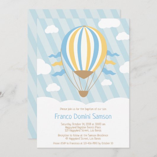 Up and Away Hot Air Ballon Doop Uitnodiging (Voorkant / Achterkant)