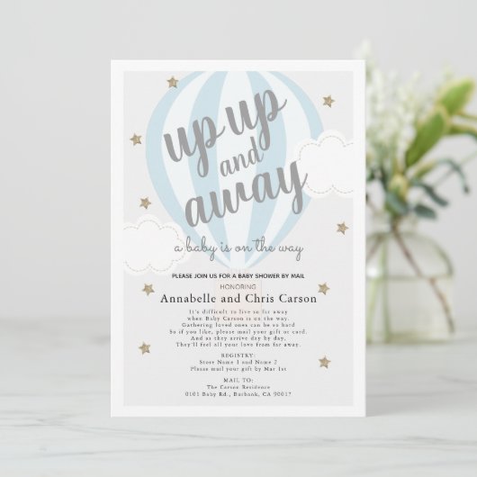 Up and Away Hot Air Balloon Blue Shower per post Kaart (Staand voorkant)