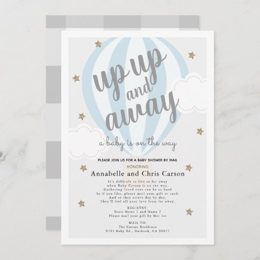 Up and Away Hot Air Balloon Blue Shower per post Kaart (Voorkant / Achterkant)