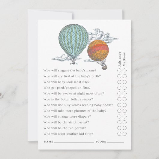 Up and Away  Hot Air Balloon Parent Quiz Kaart (Voorkant)