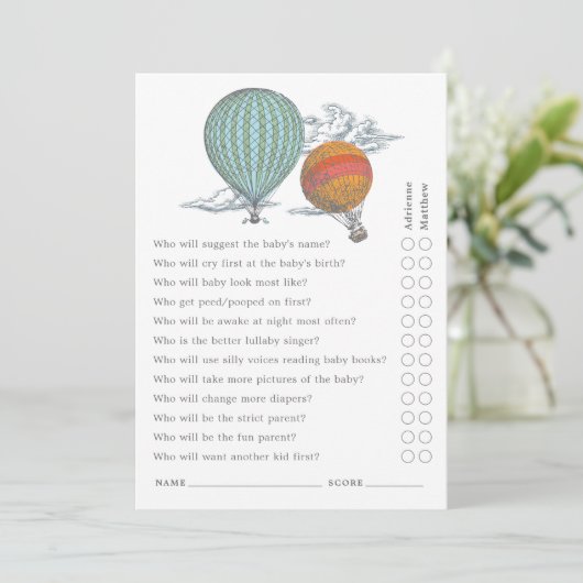 Up and Away  Hot Air Balloon Parent Quiz Kaart (Staand voorkant)