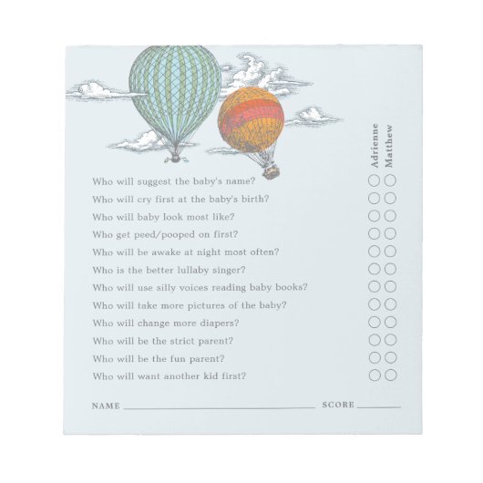 Up and Away  Hot Air Balloon Parent Quiz Notitieblok (Voorkant)